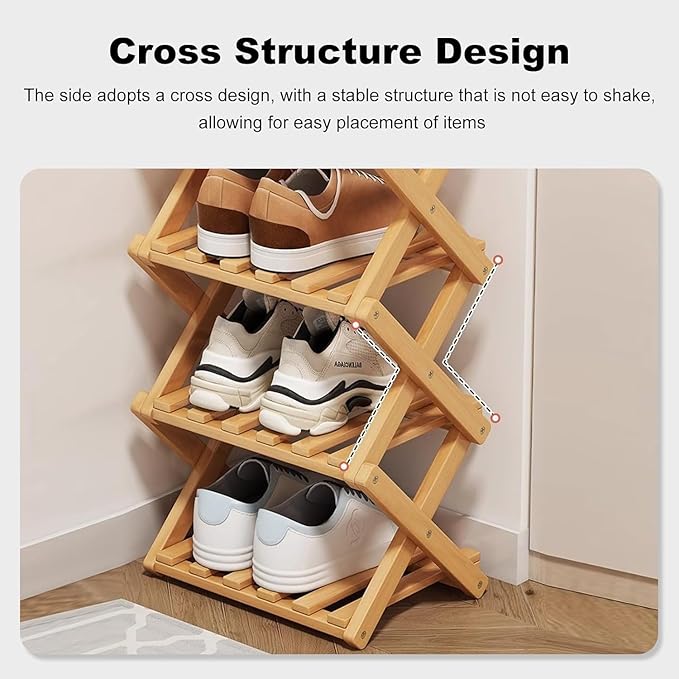 YYW Bamboo Shoe Rack for Entryway, Free Standing Shoe Racks Shelf Closet, Widen Foldable Vertical Shoe Storage Organizer for Living Room