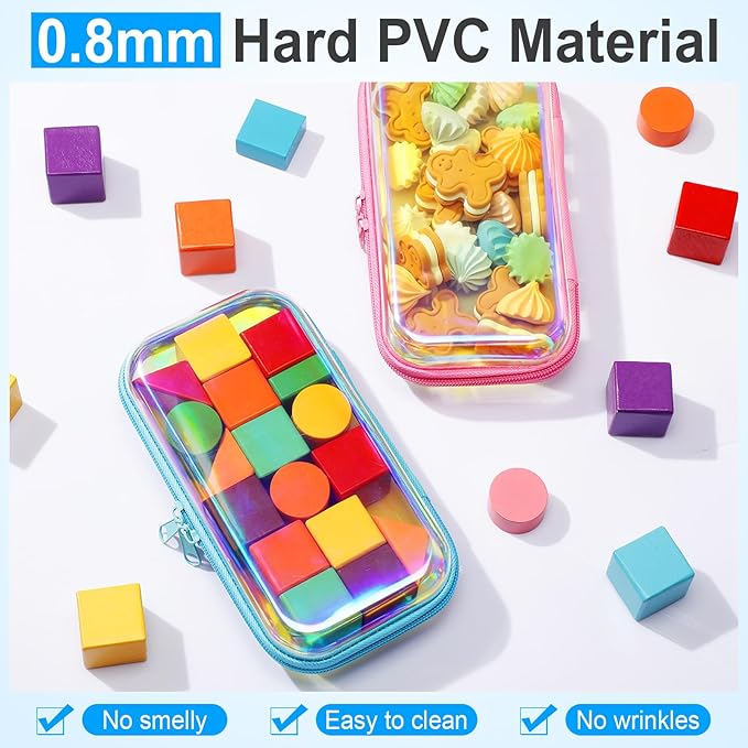 Sanwuta 6 Pcs Clear Hard Zipper Case Hard Plastic Zipper Pouches Transparent Makeup Bag Pencil Pouches for Travel Snacks Christmas Trinket Storage Organizer Box(Holographic,7.48 x 3.94 x 2 Inch)