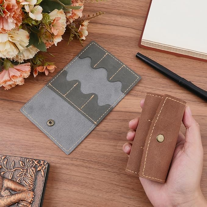 2PCS PU Leather Memory Card Holder with Metal Snap Button Micro SD Carry Cover Foldable Gaming Card Organizer Portable Retro Leather Guitar Pick Case for Travel Daily Storage CFexpress SIM