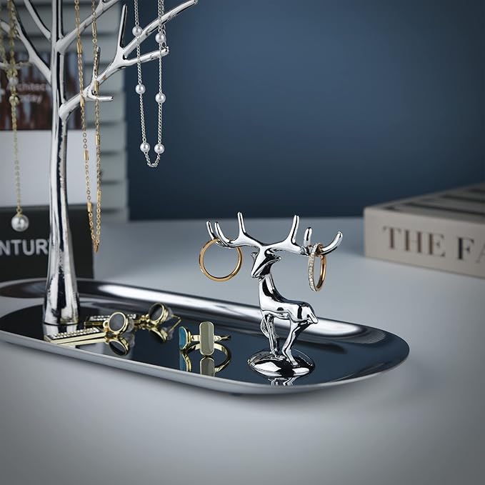 MORE&LESS Tree and Deer Jewelry Rack,for Ring Earrings Necklace Bracelet,Suitable for living rooms, bathrooms,offices,etc.