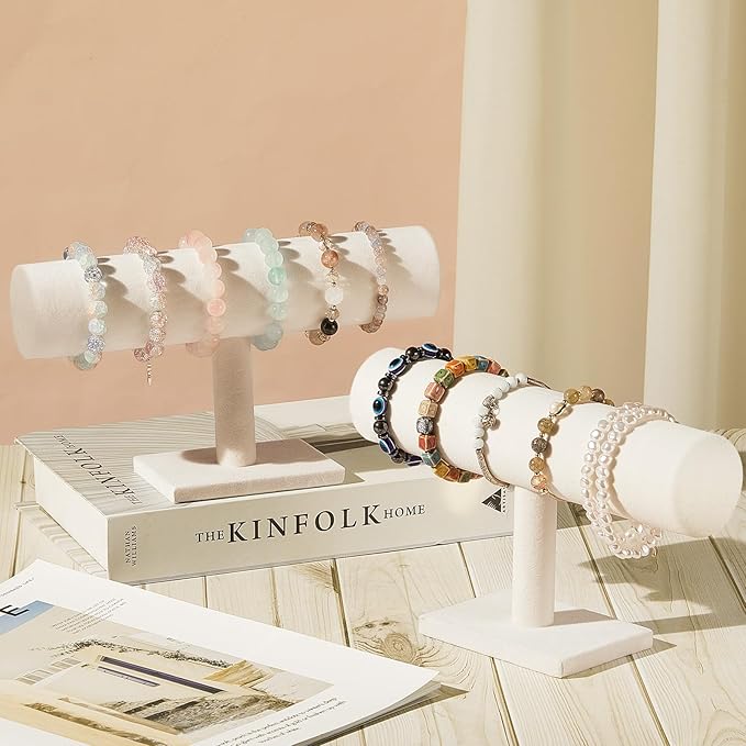 Wenqik 4 Pcs Bracelet Holder Stand Beige Velvet Bracelet Jewelry Display Holder for Vendors Scrunchies Selling Bangle Watch Hair Ties Organizer(Beige)