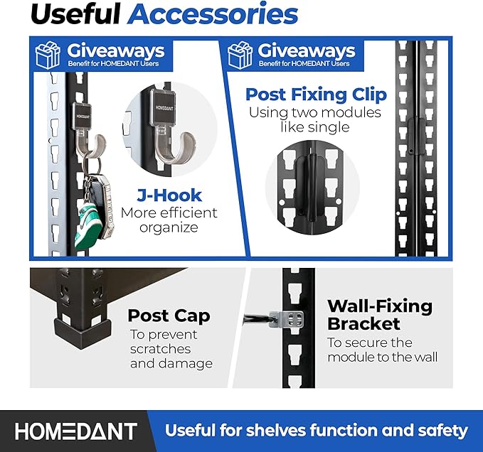 HOMEDANT 5-Tier Laminated Boltless Heavy Duty Metal Shelving Unit Adjustable Garage Storage Utility Rack Shelves Organization Multipurpose Shelf Warehouse Industrial (10, (M) 35.9" W, Black)