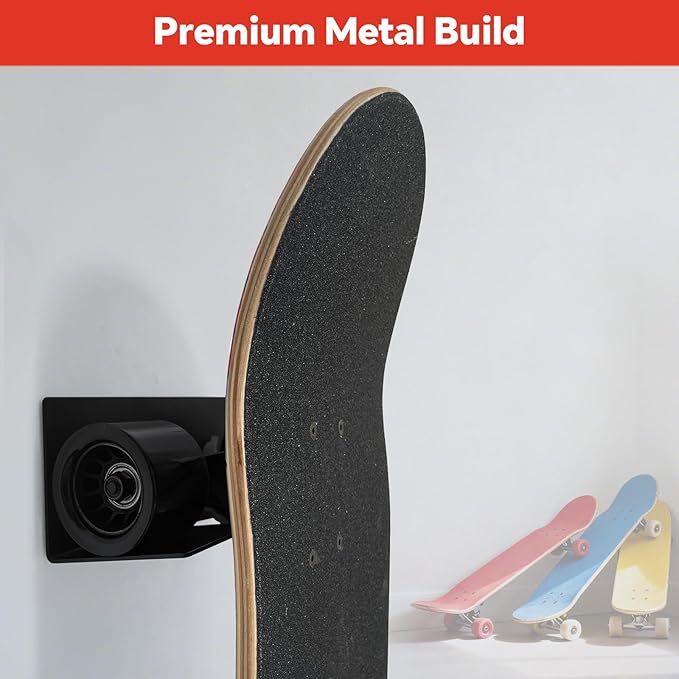 Skateboard Wall Mount Rack, Wall Hanger Holder for Longboard, Cruiser Boards, Vintage, Old School Skateboard and Penny Board Display (2 Pack)