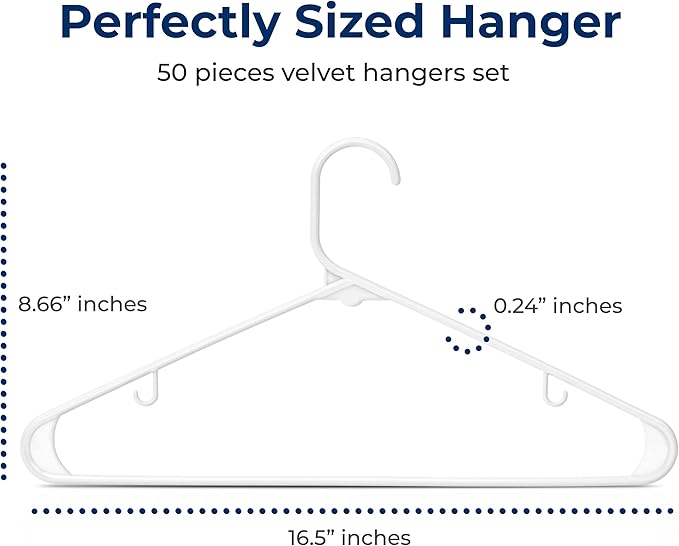 SereneLife 50 Pack Plastic Hangers, Non-Slip, Space-Saving Closet Organizers, Durable and Strong for Shirts, Sweaters, Hoodies, Kids Clothes & Dresses, Ultra-Thin, Lightweight