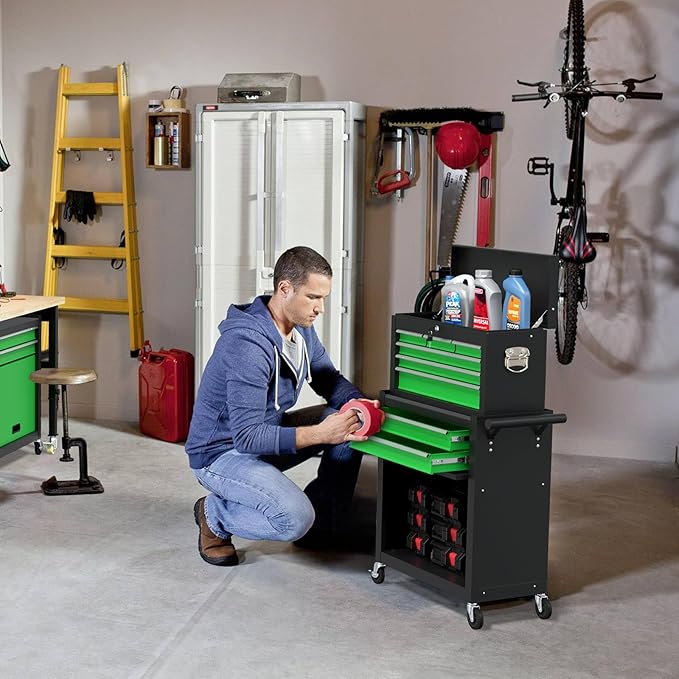 8-Drawer Heavy Duty Tool Chest with Wheels - Industrial Rolling Tool Box, Lockable Drawers & Smooth Glide System for Mechanics, Garage, Auto Repair Shop(GreenBlack)