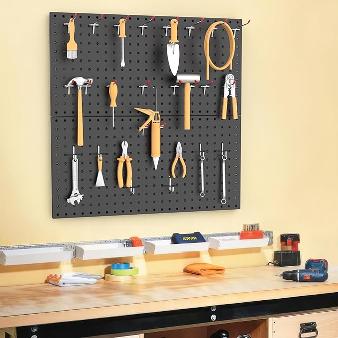 WALMANN Metal Pegboard Panels for Wall Garage Tools Storage Pegboard for Garage, Workbench, Modular Peg Board Tool Organizer Board(Pack of 2, Black)