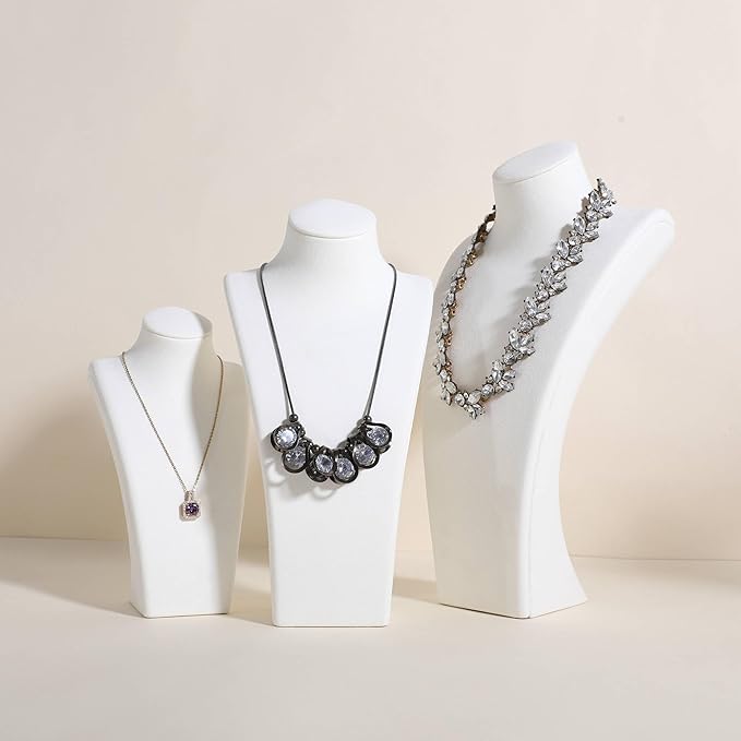 GemeShou White necklace storage organizer for sale, Velvet necklace holder stand, jewelry bust display stands, Jewelry Mannequin for Countertop, Showcase【White-Medium height 10.43 inch】