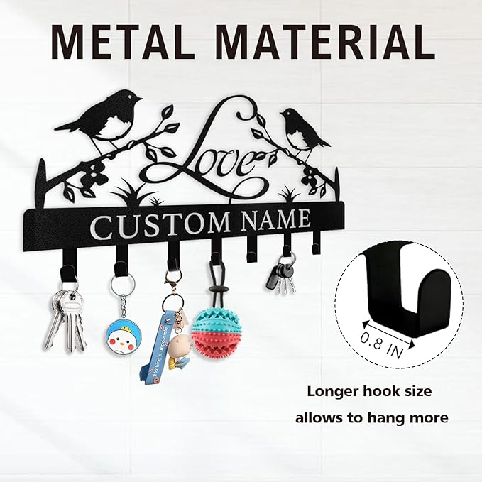 Personalized Key Holder Wall Mount - Key Holder for Wall, Custom Name Key Rack, Metal Key Holder Hooks Organizer, Wedding Housewarming Gift, Key Hanger Decor for Entryway, Hallway, Bedroom