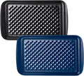 Melamine Grilling Prep and Serve Trays, Set of 2 Melamine Rectangular Serving Trays/Platters with Handle for Outdoor Parties and BBQ, Dishwasher Safe Food Tray,17''x10.5''. Blue and Black