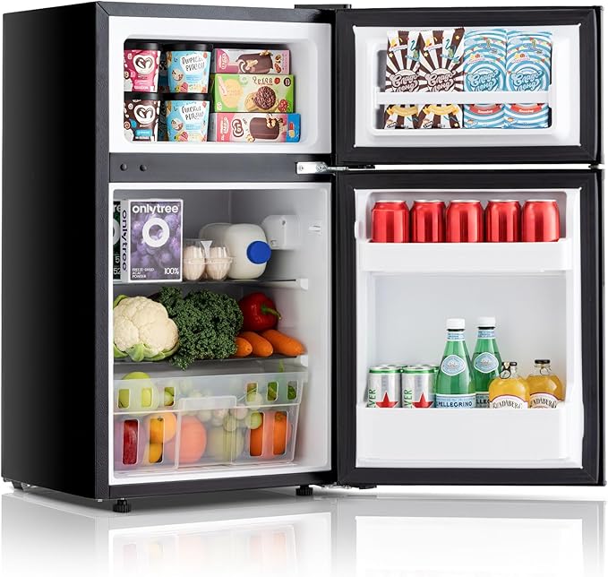 Compact Refrigerator 3.2 Cu.Ft Mini Fridge with Freezer, 7-Temperature Settings Double Door Compact Refrigerator, Adjustable Thermostat & Removable Shelves for Dorm Apartment (2 Door)