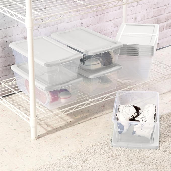 12-Pack 6 Quart Clear Plastic Storage Bins with Snap Lids, Stackable Heavy-Duty Containers for Closet, Bathroom & Office, Over 1 lb 16428012x12