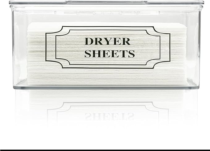 SSTATES Clear Acrylic Dryer Sheets Holder, Flip-top Laundry Pods Container with 2 Label Decals for Laundry Room Organization and Décor, Stackable Storage Box (2 Pack)