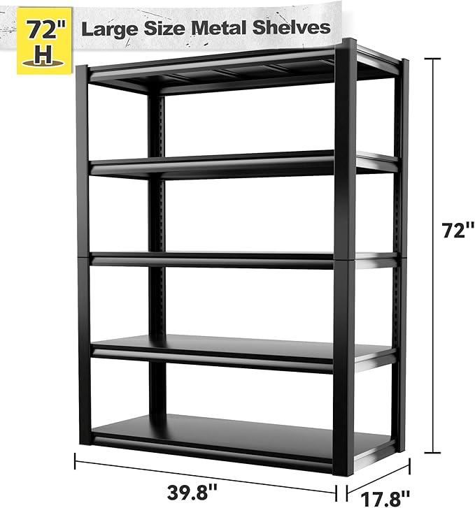 REIBII Storage Shelves Heavy Duty Garage Shelving 72" Adjustable Metal Shelves for Storage 5 Tier Garage Shelf for Kitchen Pantry Warehouse Basement, 2 Pack