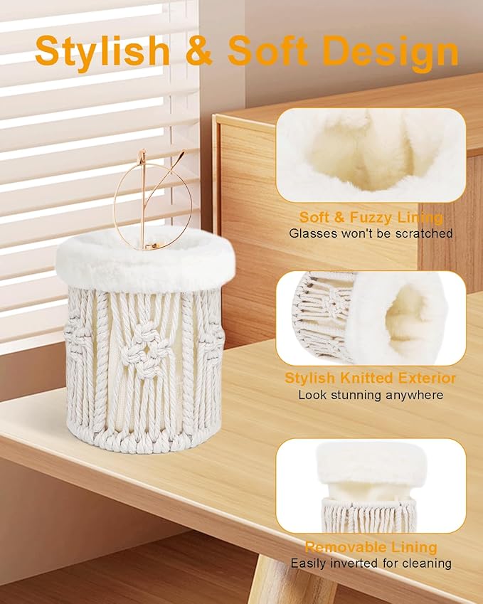 Glasses Holder,Anti-scratch Plush Lined Eyeglass Holder Stand for Nightstand Desk Storage Organizer