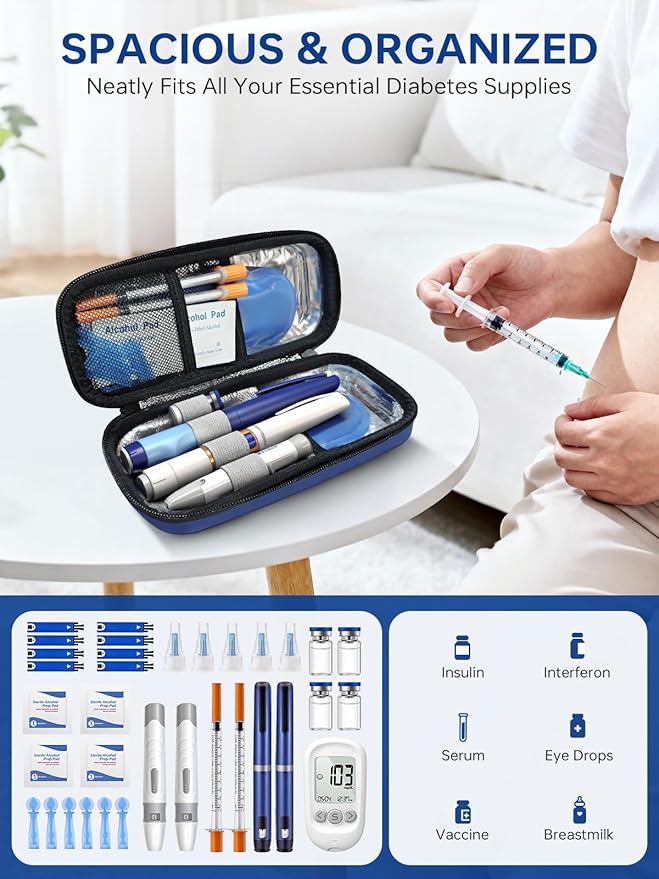 Insulin Cooler Travel Case: TSA Approved Medication Diabetic Cooler for Travel with Temperature Display, Diabetes Travel Case for Insulin Pens with 2 Ice Pack for Daily Use & Trip