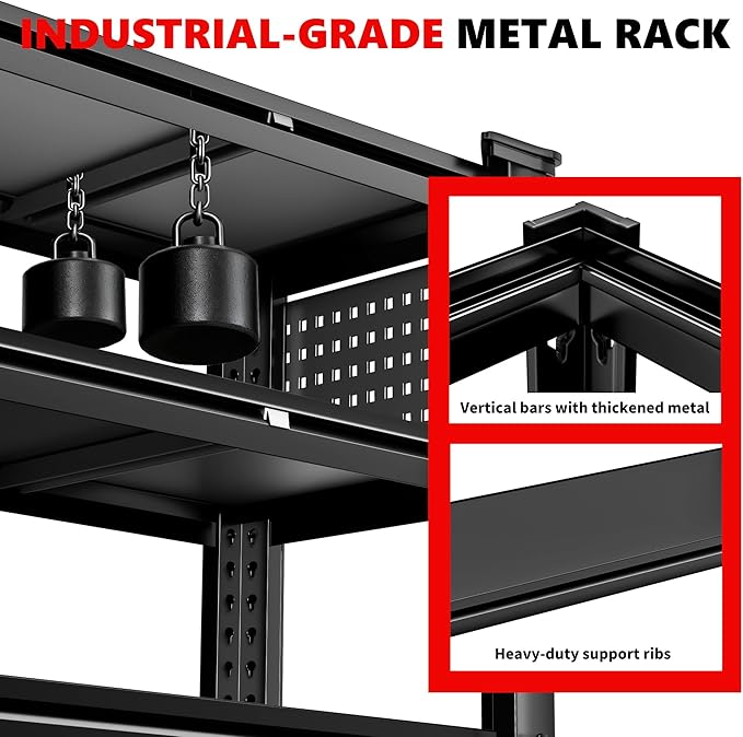 SILVEL 48.2" W Garage Shelving, 5000LBS Heavy Duty Metal Shelving, 2025 Solid Storage Shelves with 2 Side Pegboards, Industrial 5 Tier Shelves for Basement Pantry Warehouse Supermarket, 8 Pack