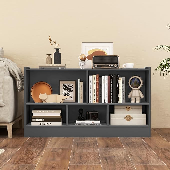 Giantex 5-Cube Bookcase, Freestanding 3-Tier Bookshelf with Spacious Top & Raised Base, Modern Display Storage Organizer, Multipurpose Book Shelf for Living Room, Bedroom, Playroom (Grey)