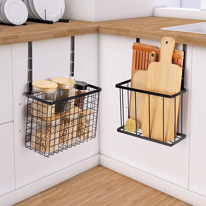 2 Pack Cabinet Door Organizer,Over The Cabinet Door Organizer with Towel Bars,Hang Over Cabinet Door Storage, Kitchen Cabinet Door Organizer for Cutting Board, Baking Sheet, Foil, Plastic Wrap