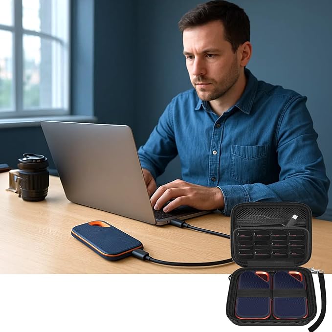 Case Compatible with SanDisk 1TB 2TB 4TB 500GB 8TB for SanDisk Extreme PRO Portable SSD External Hard Drive, Memory Card SD SDXC SDHC Card Storage Holder Organizer - for 2 Pcs SSD (Black)