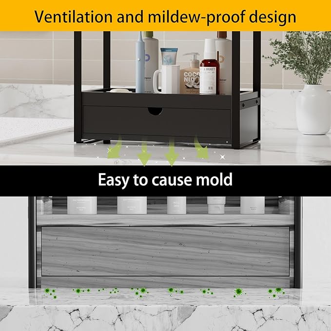 2-Tier Bathroom Organizer Countertop with Drawer, Wood Bathroom Counter Shelf for Storage, Vanity Organizer Countertop for Kitchen, Office