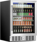 166 Can Mini Fridge - 5.3 Cu.Ft Beverage Refrigerator with Reversible Glass Door for Soda Wine Beer, Adjustable Temperature Control for Home Office Bar, Black(40-61 ℉)