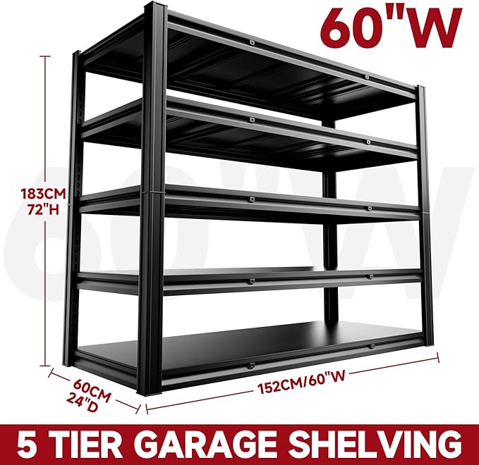 5-Tier 60" W x 24" D x 72" H Garage Shelving Units 3000LBS Shelves Garage Heavy Duty Metal Shelf Unit Adjustable Basement Industrial Storage Racks