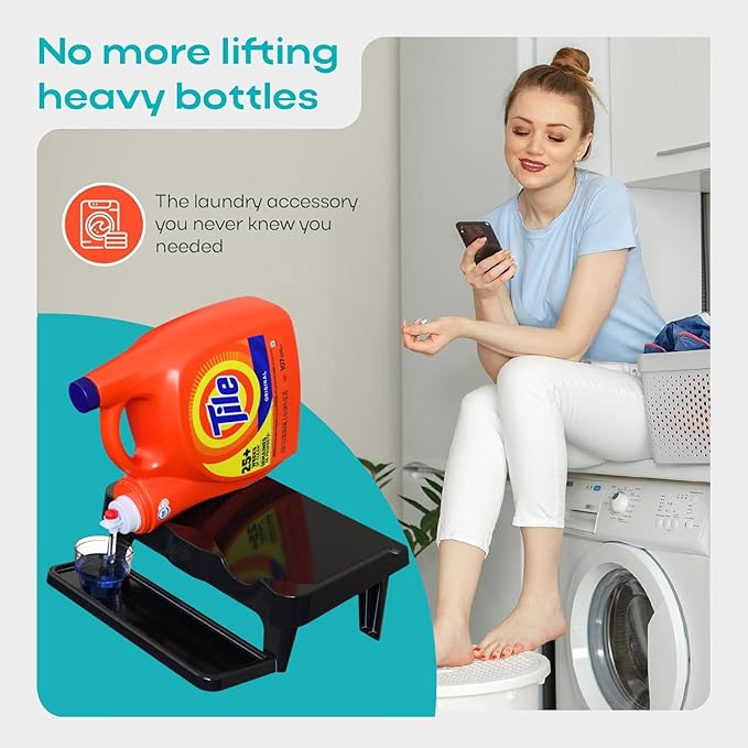TidyFriend Detergent Holder Shelf for Laundry Room - Holds 2 Liquid Soap Dispenser, Laundry Soap Station Organizer, Detergent Stand with Drip Catcher Drip Tray Storage Organization (Black)