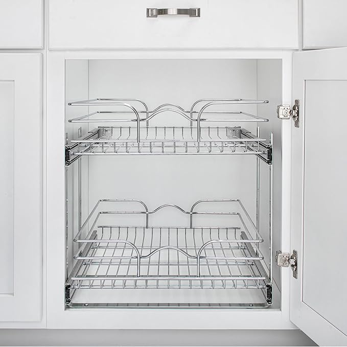 Rev-A-Shelf 2 Tier Kitchen Cabinet Pullout Shelf and Drawer Organizer Slide Out Pantry Storage Basket in Multiple Sizes, 21 x 22 In, 5WB2-2122CR-1