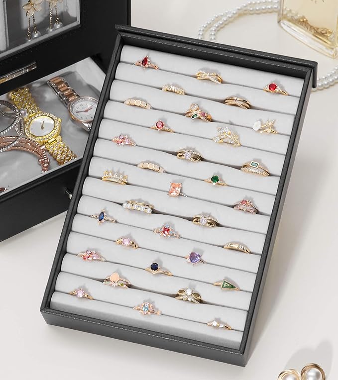 Homde Jewelry Organizer with Transparent Window Necklace Hooks Gift for Women Jewelry Box Display Case for Necklaces Rings Earrings Bracelets and Other Accessories (Black)