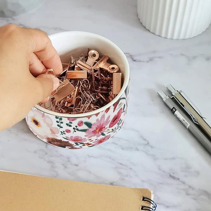 Ceramic Paper Clip Holders Paperclips Holder Dispenser Cute Clips Organizer for Desk Binder Clip Bowl Bobby Pin Hair Clip Holder Gift for Office (Pink White)