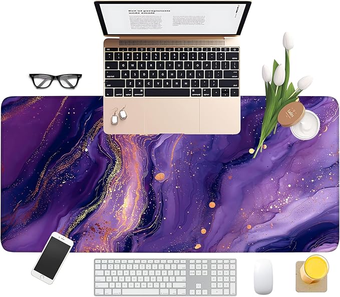 Purple Gaming Mouse Pad 35.4"x15.7"Desk Mat Anti-Slip Rubber Base & Durable Stitched Edges for Gamers Smooth Mouse Writing Surface for Desk Office/Home