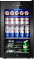 Beverage Refrigerator 17 inch Wide - 126 Can Beverage Cooler with Glass Door | Counter-Top/Freestanding Mini Beverage Beer Fridge | Temperature Memory | Invisible Door | Perfect for Soda,Beer