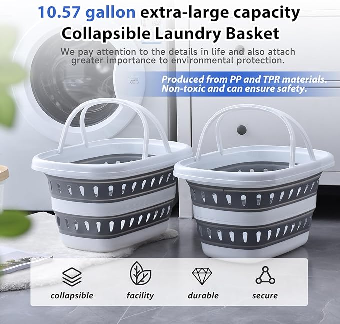 Monozuki Collapsible Plastic Laundry Basket 10.6 gallon(40L) Eco-recycled material- Foldable Pop Up Storage Container/Organizer - Space Saving Hamper/Basket BPA Free