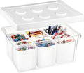 loobuu Plastic Storage Bins with Lids, Art Craft Supply Organizer Box with Brush Pot, Multipurpose Stackable Storage Containers for Organizing Tool, Craft, Crayon,Sewing(White)