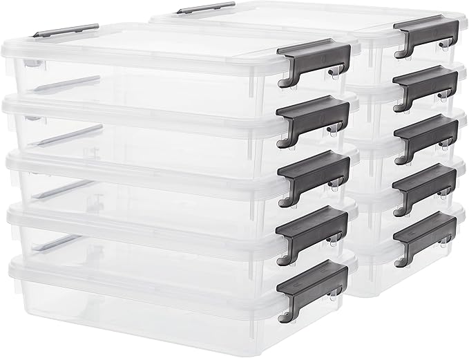 Citylife 10 PCS Plastic Storage Bins with Latching Lids Portable Project Case Clear File Box Stackable Storage Containers for Organizing A4 Paper, Photo, Document, Scrapbook