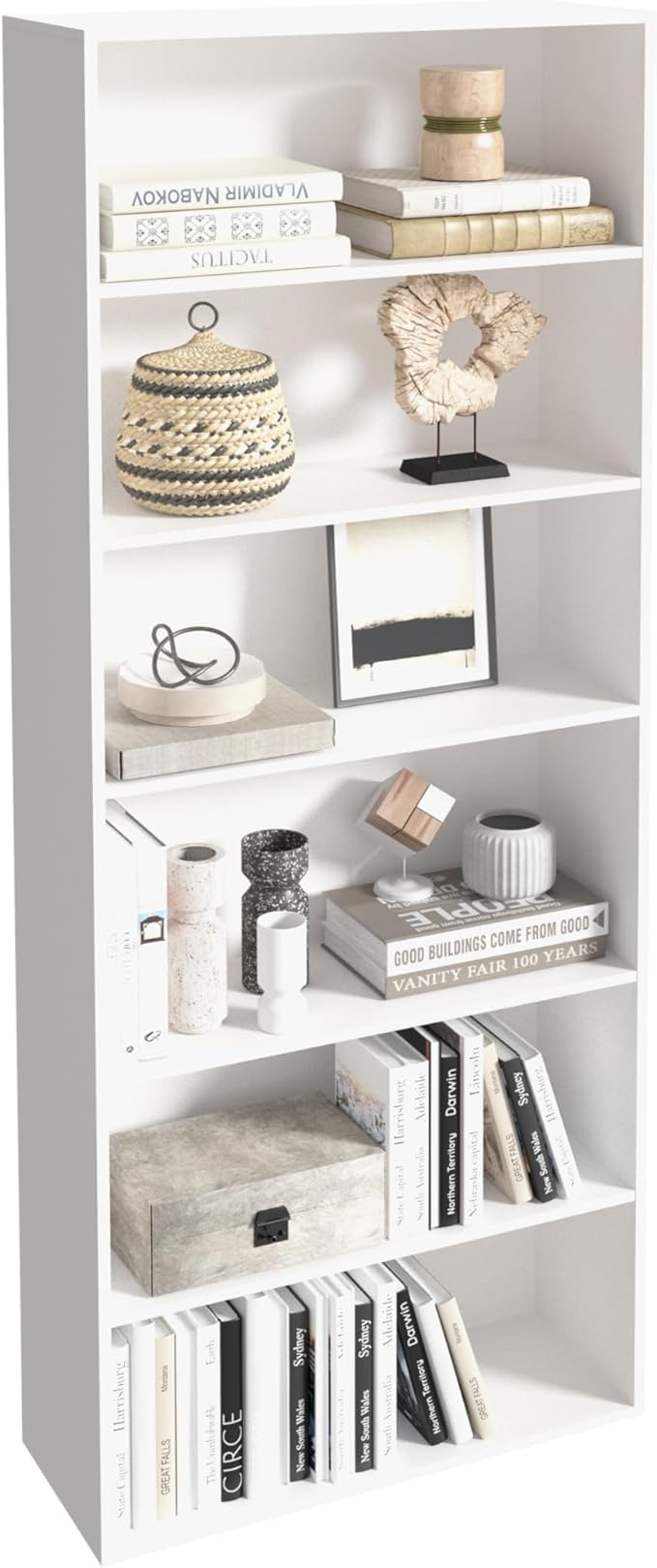 6 Tier Book Shelf，Wooden 6 Cube Storage Organizer,6 Tier Low Bookcase Storage Display Organizer, 64 Inch Versatile Cubes Shelf and Cubby Unit for Any Space (White, 6 Cube-W(23.6inch)