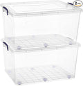 Superio Clear Storage Boxes with Wheels (2 Pack), 85 Qt Heavy Duty Containers with Lids, Stackable Rolling Bins for Home, Garage, Closet Organization- Linen, Tools, Clothing, Supplies