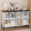 8 Cube Storage Shelf Organizer, Low Book Shelf Bookcase Entryway Table, Wood Closet Storage Display Cabinet TV Stand for Living Room, Office,Bedroom, Dorm, White with Dark Brown Top