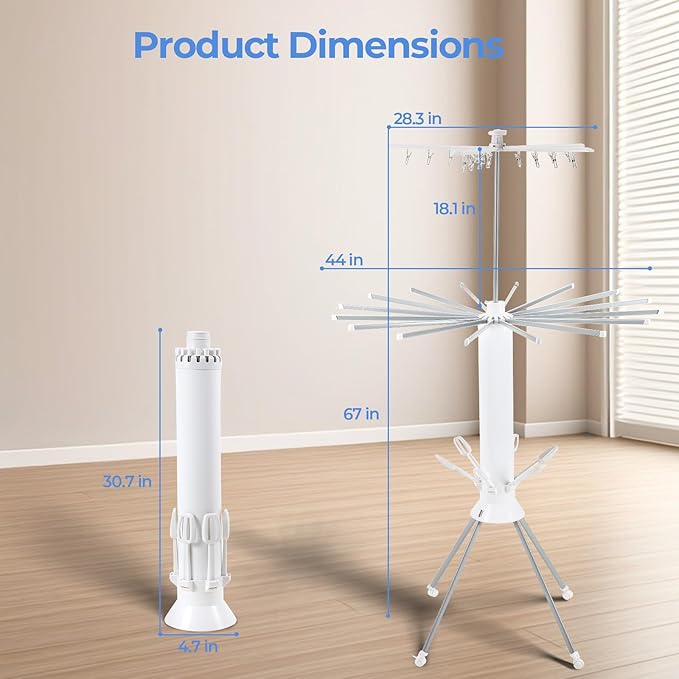 Dollate 3 Tier Portable Clothes Drying Rackwith 4 Pulleys,Indoor and Outdoor Collapsible Rack Clothing with Shoe Drying Rack for Space Saving