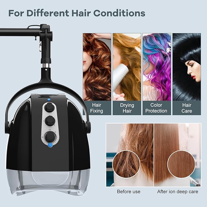 SyyBhb Wall Mount Hooded Salon Hair Dryer, Professional Ionic Hair Color Processor, Temperature & Drying Adjustable, 60-Minute Timing, 52" Extendable Arm, 25lbs Installed on Load Bearing Wall