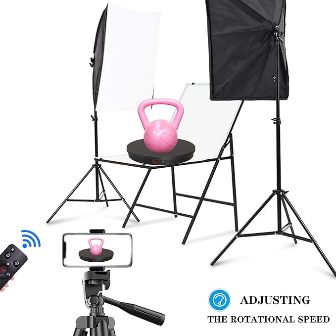 JAYEGT Motorized Rotating Display Stand, 360 Degree Electric Rotating Potography Turntable for Products Display，Live Video Show, Remote Control Angle, Speed (Black/ 20.5inch /330Lbs Load/Wired)