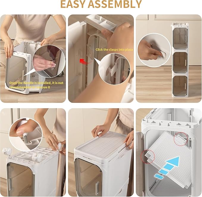 3-Tier Slim Tall Narrow Bathroom Storage Cabinet with Adjustable Shelves and Movable Wheels, Magnetic Doors, Plastic Storage Cabinets and Organizers for Small Space, Cream White