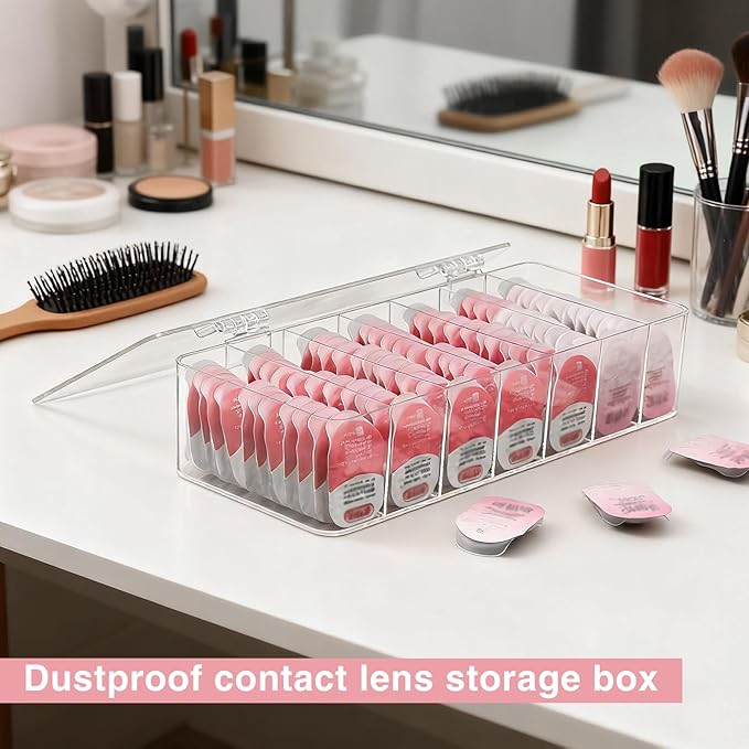 Clear Acrylic Makeup Organizers, 7-Section Bathroom Organizer for Drawer, Cosmetic Display Cases with Lid, Blushes Highlighters Eyeshadow Powder Makeup Organizer Holder Storage
