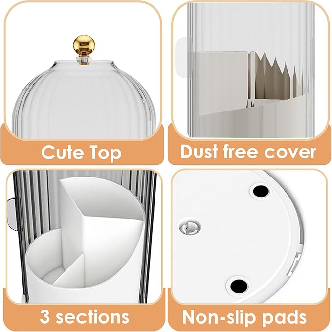 Makeup Brush Holder with Lid 360 Rotating Clear Dustproof Make Up Organizers for Vanity Bathroom Countertop, Transparent