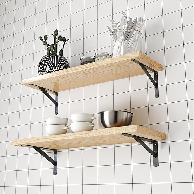 4 Pack L 8" x H 5" Heavy Duty Shelf Brackets with Screws Open Floating Shelving Bracket L Brackets Black Metal Shelf Brackets for Shelves, Room, Pantry,Garage