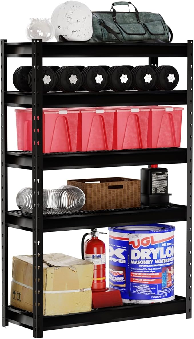 The Atlas 48" W Heavy Duty Garage Shelving Load 10000lbs, 5 Tier Metal Storage Shelves, Adjustable Industrial Rack for Warehouse Basement Shop, 48" W x 18" D x 72" H
