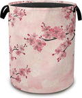Laundry Hamper,Pink Flower Laundry Basket,Cherry Blossom Waterproof Oxford Cloth Storage Basket with Handle for Clothes Books Nursery Home Storage Sundries 16"x20"