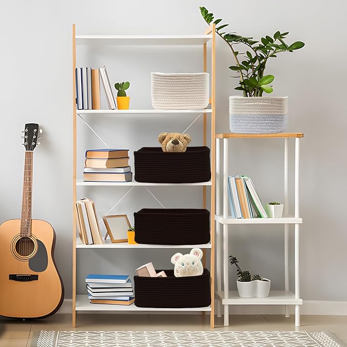 COMFY-HOMI 13" x 8.5" x 5.1" Storage Baskets for Organizing | Cotton Rope Woven Basket | Toy Storage Bin Box | Basket for Shelves, Closet Organizer Bin, Decorative Closet Shelf, 1 Pack, All black