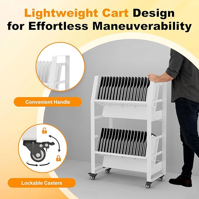 32 Device Mobile Charging Cart Universal Open Charging Station for Chromebooks Laptops Tablets with Secure Storage Rack and Smooth Rolling Wheels