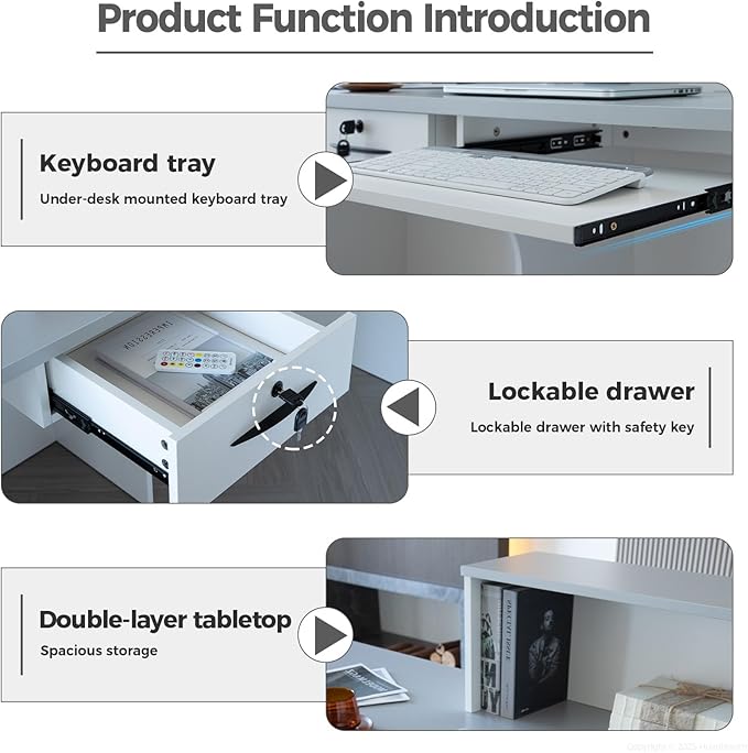 L Shape Reception Desk with Counter, Lockable Drawer, Keyboard Tray, and Double-Layer Storage for Salon, Office, or Clinic (White+Black/Right, 71" L*24" W*39" H)
